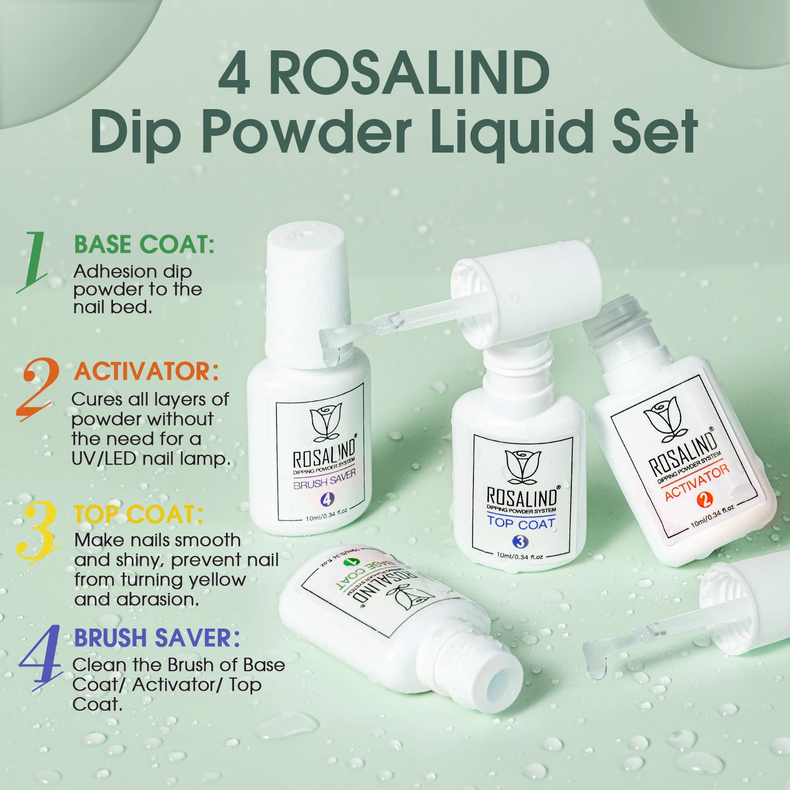ROSALIND 29PCS Dip Nails Powder Starter Kit, 20 Colors Dip Powder Nail Kit Red Green Orange Glitter Series Nail Color