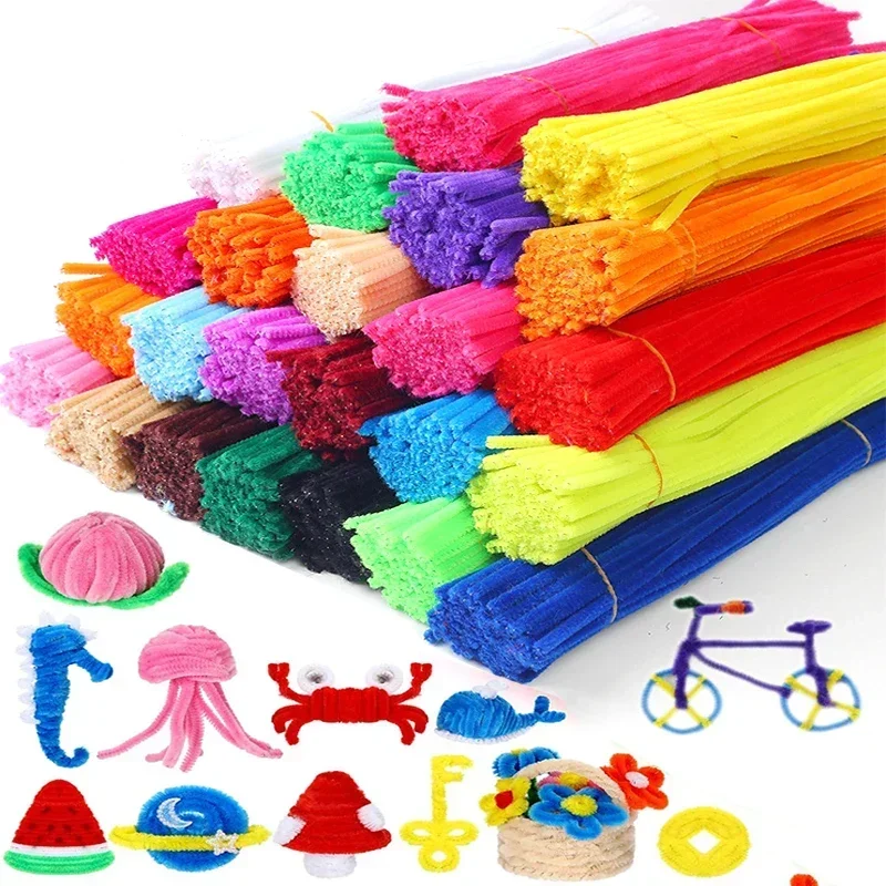 100pcs Colorful Chenille Stems Pipe Cleaners Plush Tinsel Stem Wired Twist Sticks Hair Strip Craft DIY Educational Toys Handmade