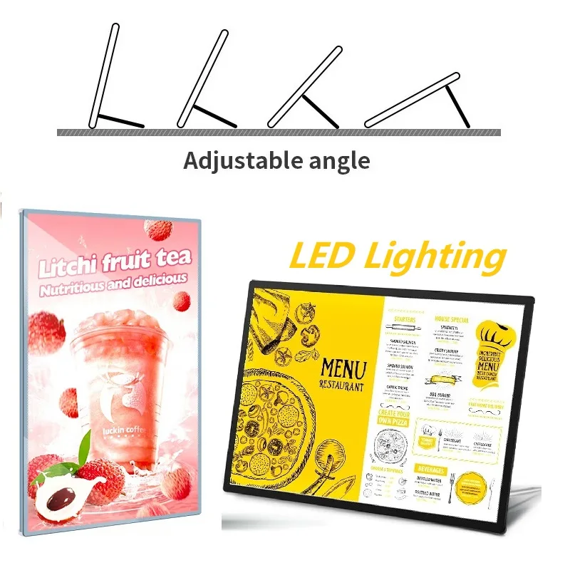 Ultra Thin LED Advertising Light Box A2 A3 A4 Tempered Glass Design Easy Quick Poster Change fnge for Shops Restaurants theater