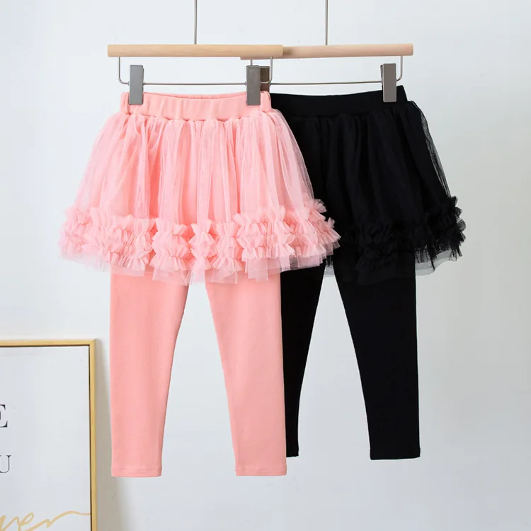Spring Autumn Girls Pantskirt Princess Leggings Sweet Solid Color Gauze Cake Skirt Trousers Kids 3-12 Years Pants Pantalones