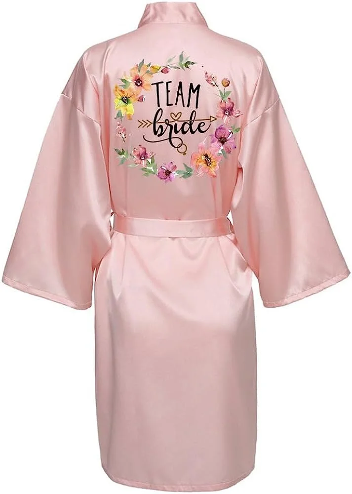 Women Silk Satin Short Night Printing Robe Kimono Fashion Bath Sexy Bathrobe Femme Wedding Bride Bridesmaid women sleepwear,bride robes,silk robe