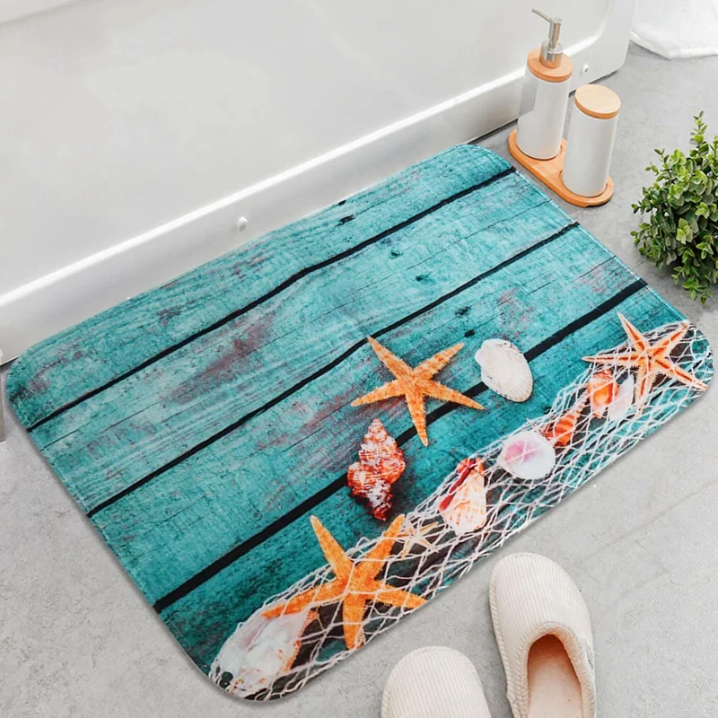 Beach Seashells Starfish Sand Bath Mat Holidays Summer Bathroom Carpet Rug Non-Slip 3 Piece Toilet Mat Set Starfish Floor