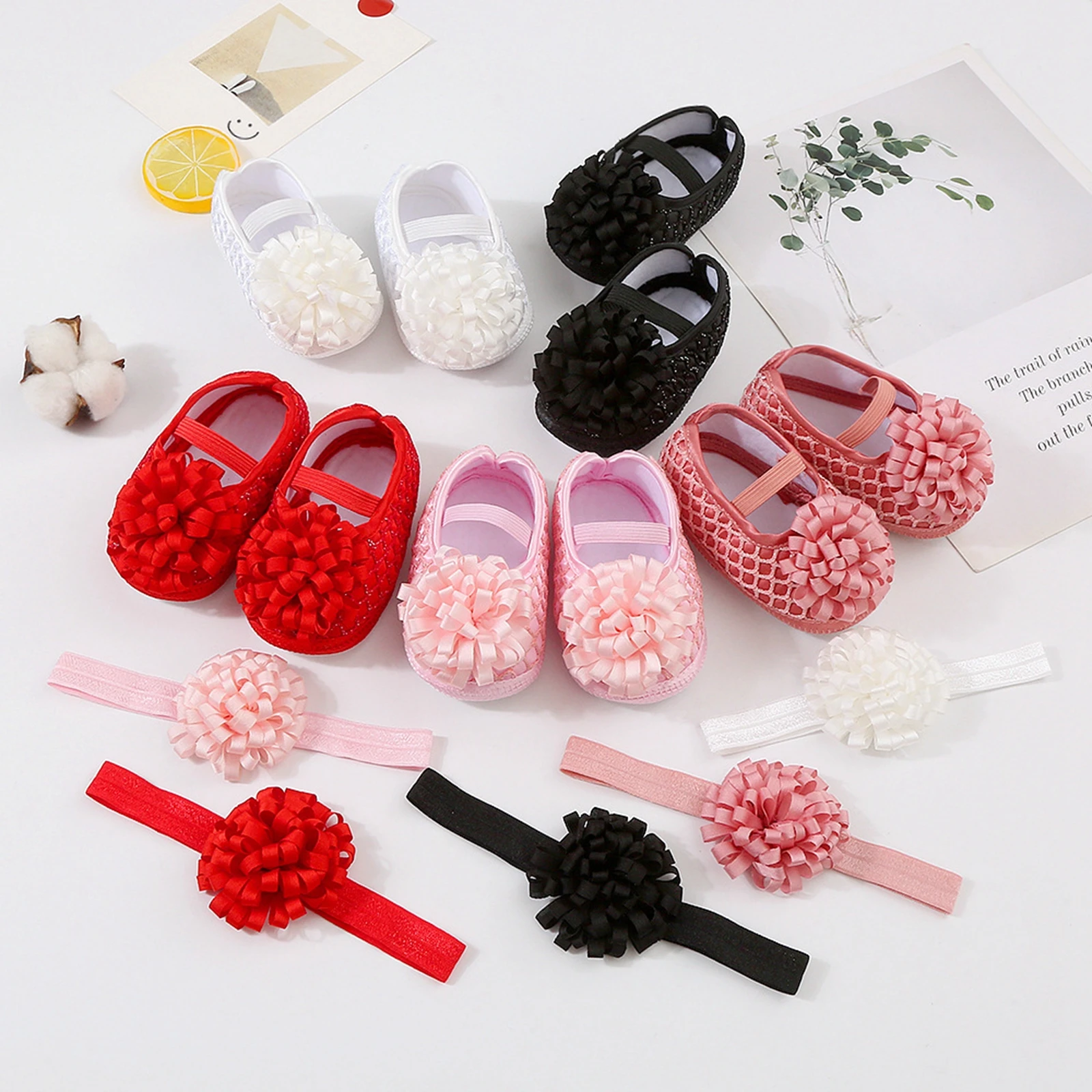

Mildsown Infant Baby Girls Princess Shoes and Headband Ribbon Flower Mary Jane Flats Dress Walking Shoes for Newborn Toddler