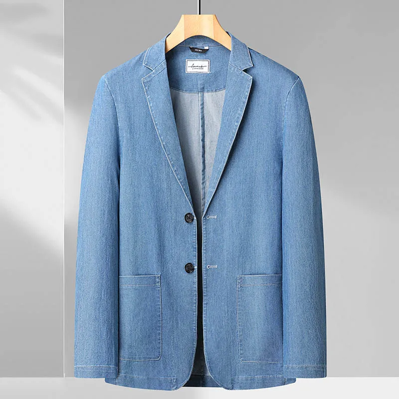 plus size Spring and Summer Men's Thin Cotton Monochrome Suit Loose Denim Casual Suit Jacket Coat 8XL7XL6XL