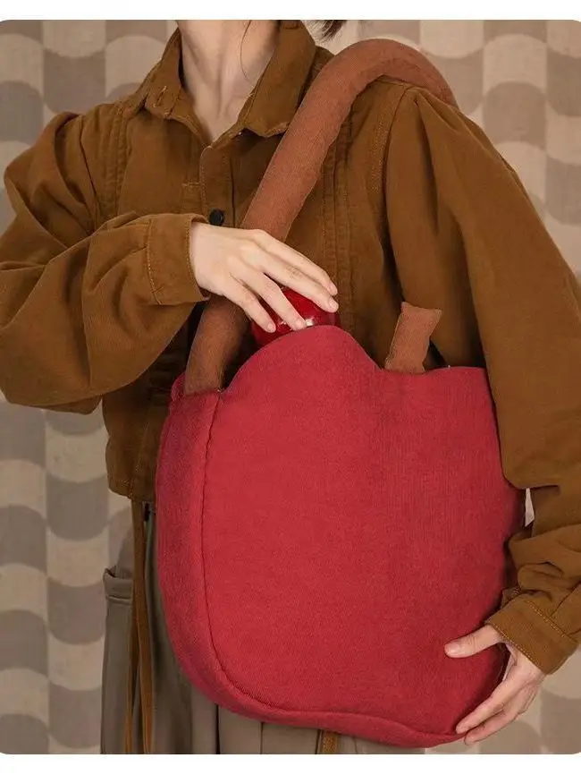

Women Bag Computer Package 100% Cotton Apple Shape Shoulder Bag Handbag High-Capacity Tote Bag Vintage Girls Bag