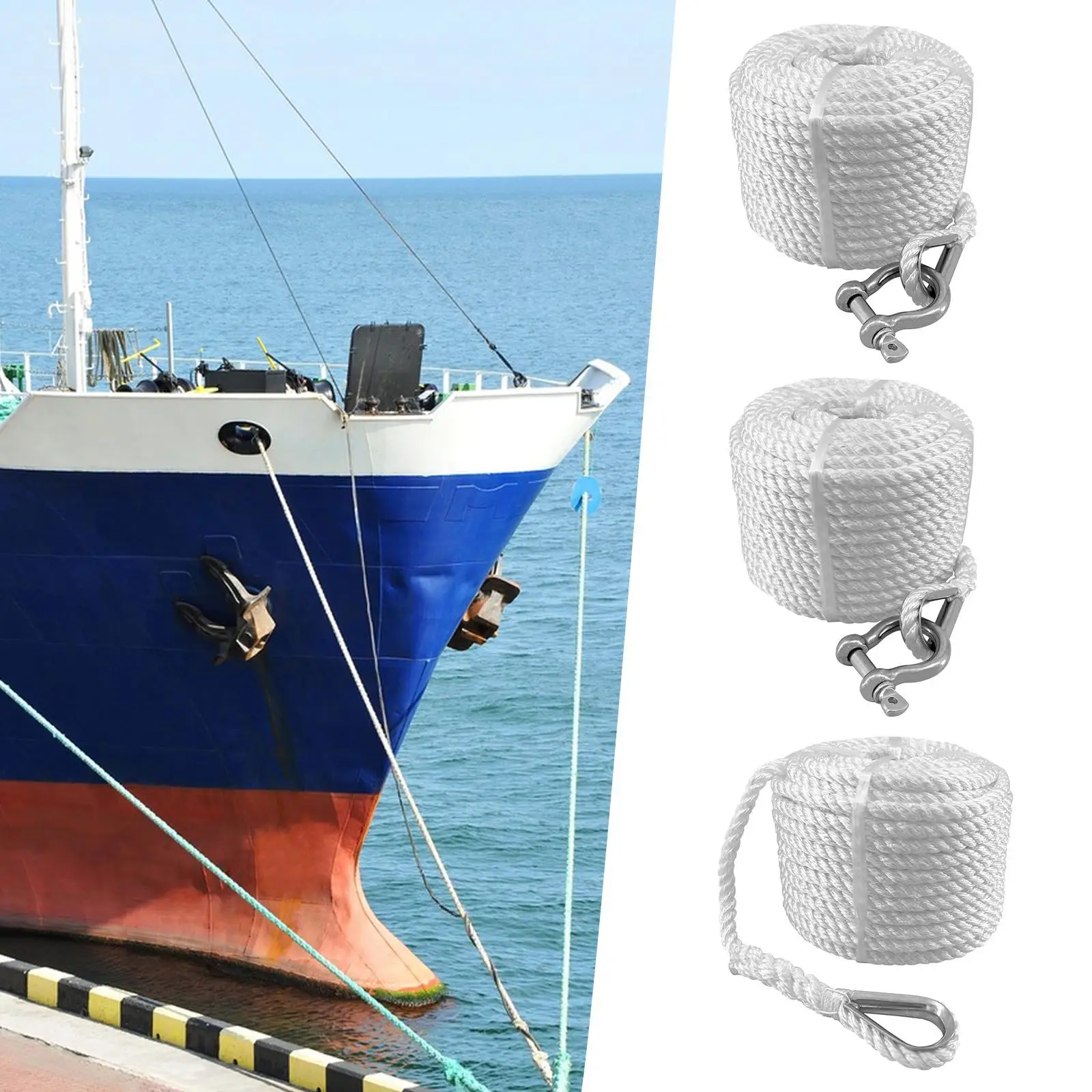 Boat Anchor Line, Double Braided Nylon Anchor Rope, Canoe Stainless Steel