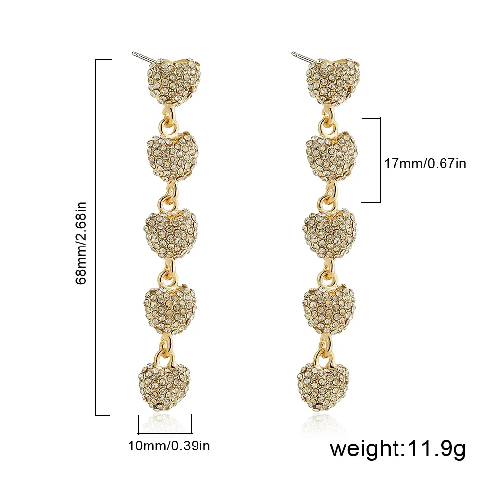Full Zircon Tiny Heart Long Tassel Dangle Earrings Hot Sale New Waterproof Ear Stud Bride Wedding Jewelry Luxury Accessories