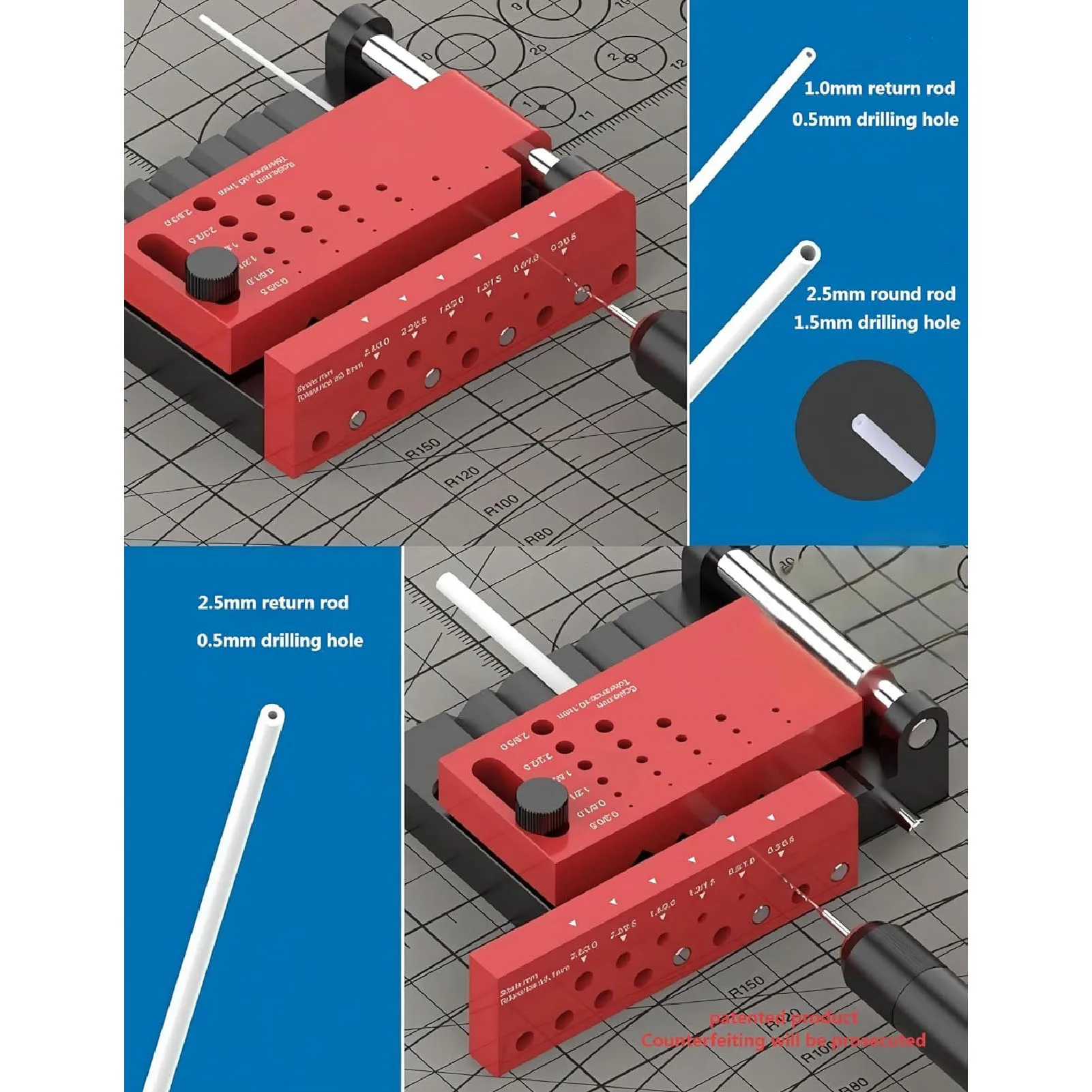 Round Rod Center Drill Locator Borehole Positioner Horizontal Punch Guide Fixture for Model Building Wood Crafting
