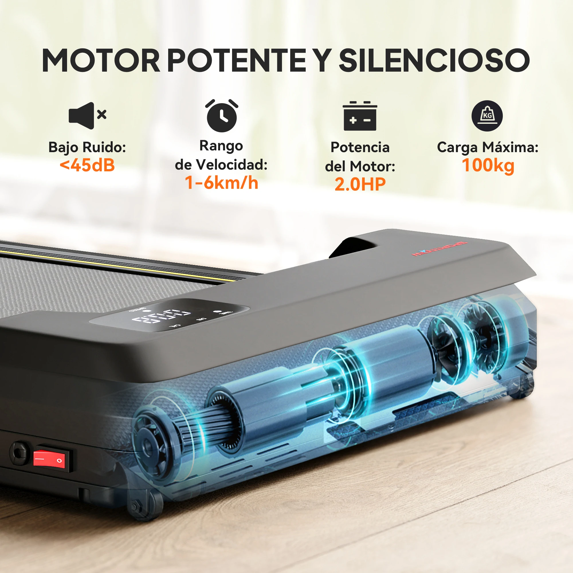 Tapis roulant pieghevole Sportnow 7% inclinato, tapis roulant elettrico da passeggio per la casa 2 in 1 sotto la scrivania con 2,0 CV, 6 - immagine 6