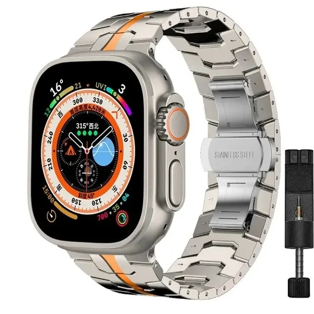 Luxury Titanium Color Stainless Steel Watch Band, Ultra-Premium Metal Strap