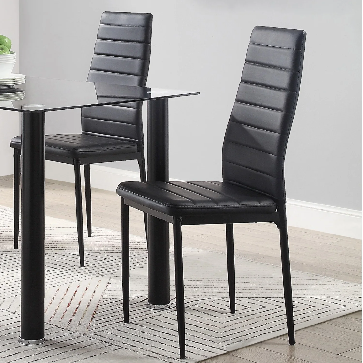 

Contemporary Black Metal Finish Side Chairs Set of 2 with Modern Styling and Faux Leather Upholstery - Upgrade Your Dining Room