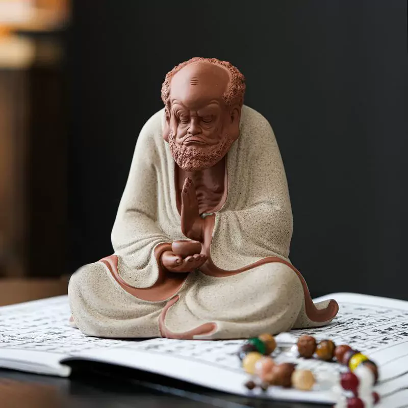 Chinese Zen Bodhidharma Statue, Handmade Figurine, Oriental Decor, Home Office Desk Decoration, Gift for Meditation & Yoga Lover