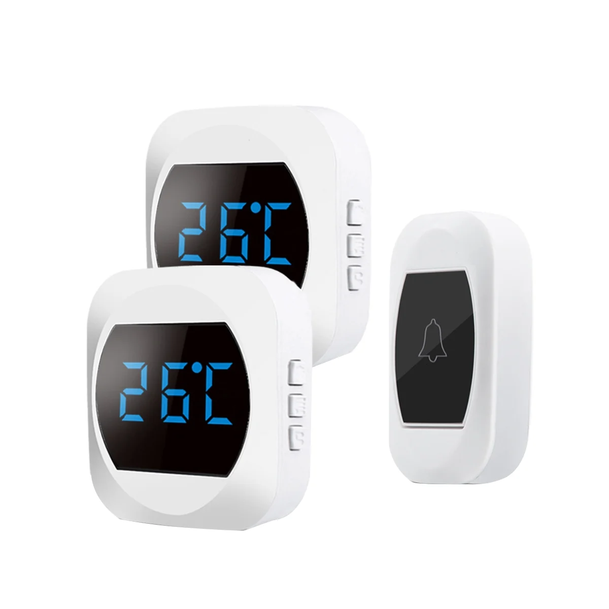 

Wireless Doorbell with 2X Plug in Receiver and Button Transmitter + with Room Display Thermometer US Plug