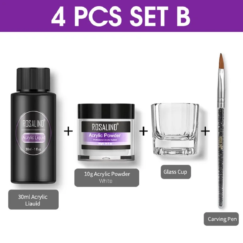 4PCS Acrylic Powder Crystal Set Flower Carve Nail Art Extension Builder Manicure Acrylic Dipping Powder Liquid Tool Kit nail powder manicure tools acrylic nail powder nail kit nail tools