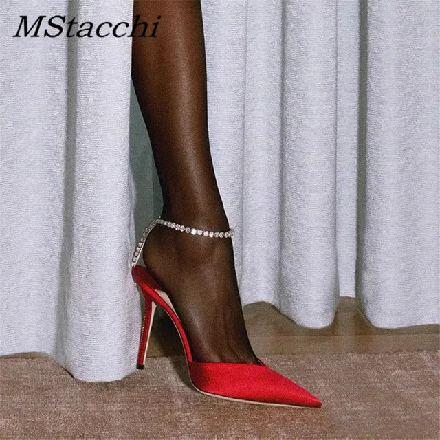 Luxury Rhinestones Chains Women Pumps Designer Sandals High Heels Summer Ankle Strap Party Shoes Star Style Wedding Prom Shoes 2