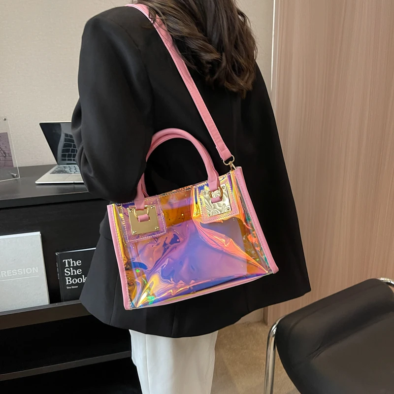 Transparent Clear Purse PVC Shoulder Crossbody Bag 2 in 1 Beach Handbag for Women