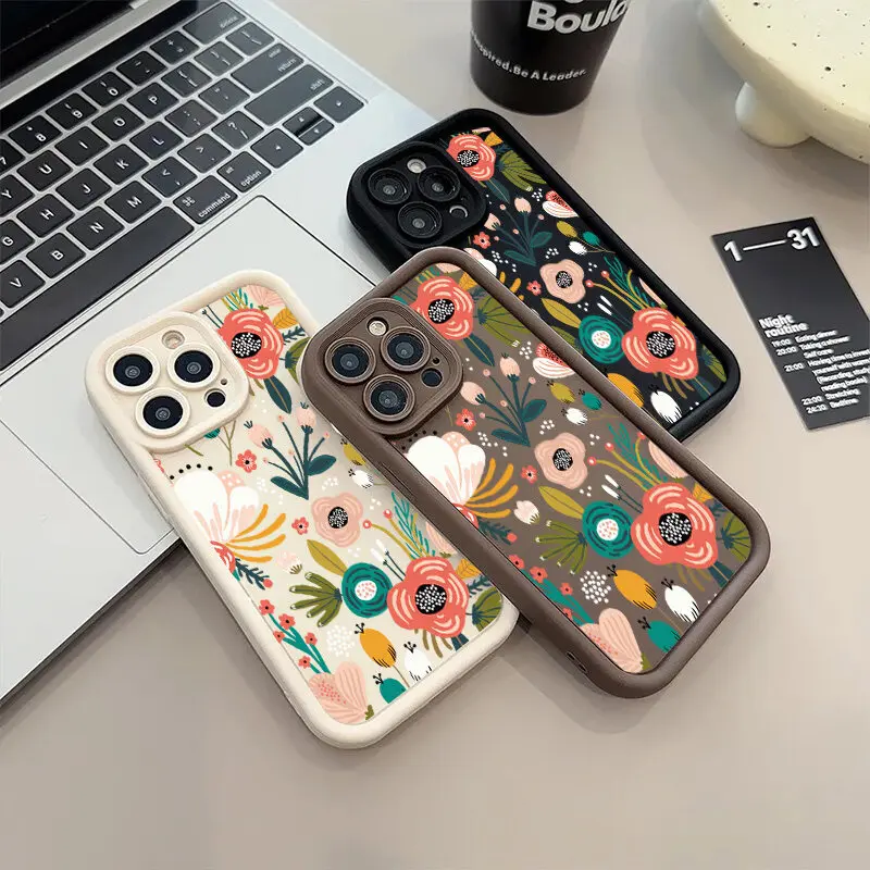 Vibrant Floral Shockproof Silicone Phone Case - Colorful Flower Design