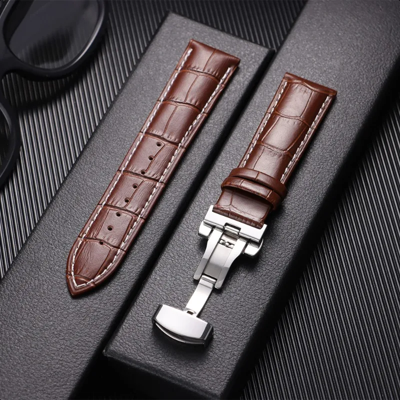 Butterfly Clasp Universal Leather Watchband Replacement Strap