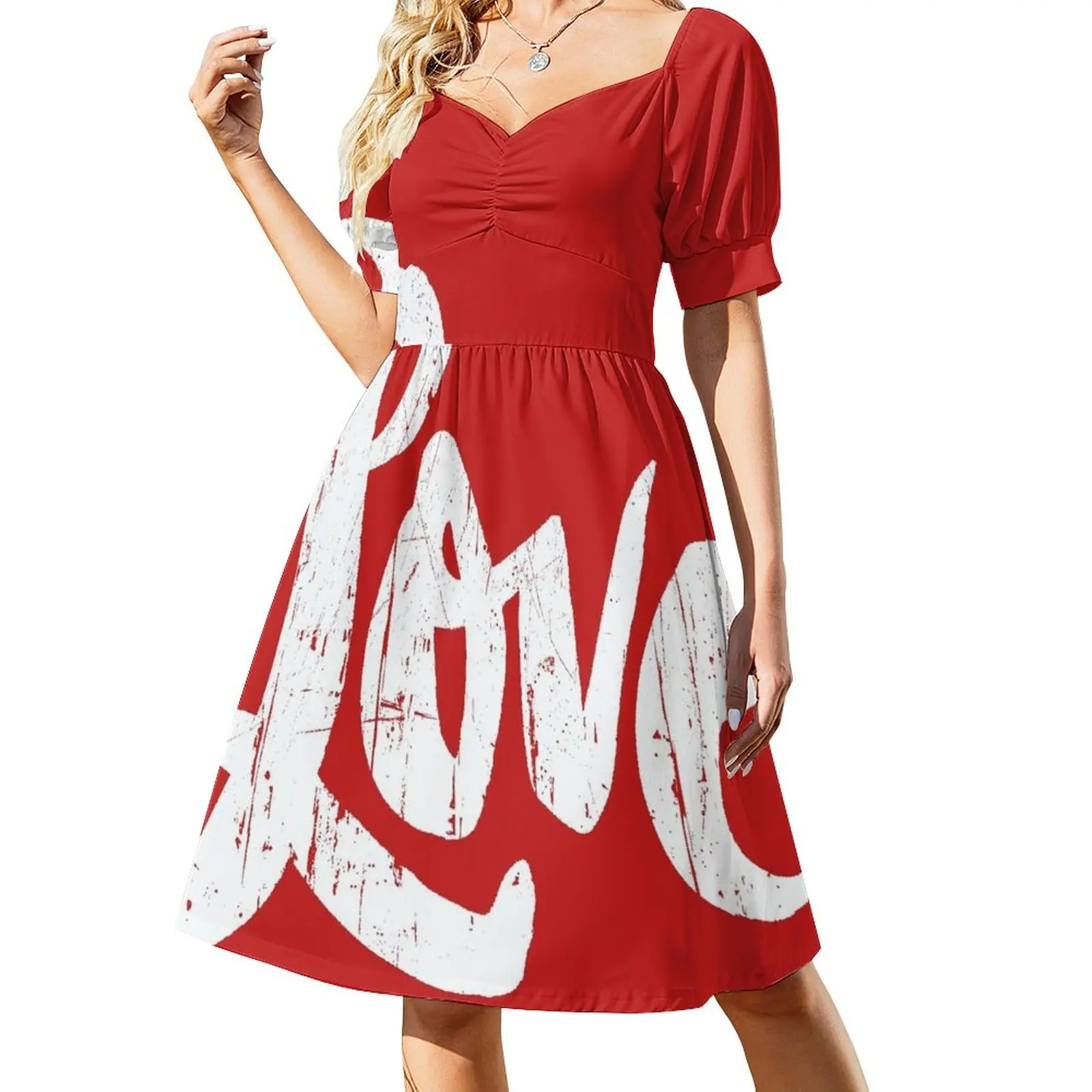 

Hippie Love Lettering - Modern Distressed Calligraphy for Valentine - Red White Sleeveless Dress women's summer clothing 2023