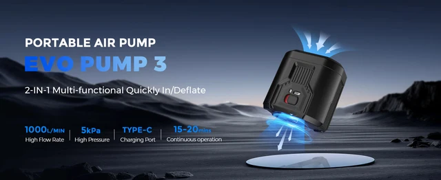 FLEXTAIL EVO PUMP 3 - 1000L/min 電動エアポンプ、素早い膨張と