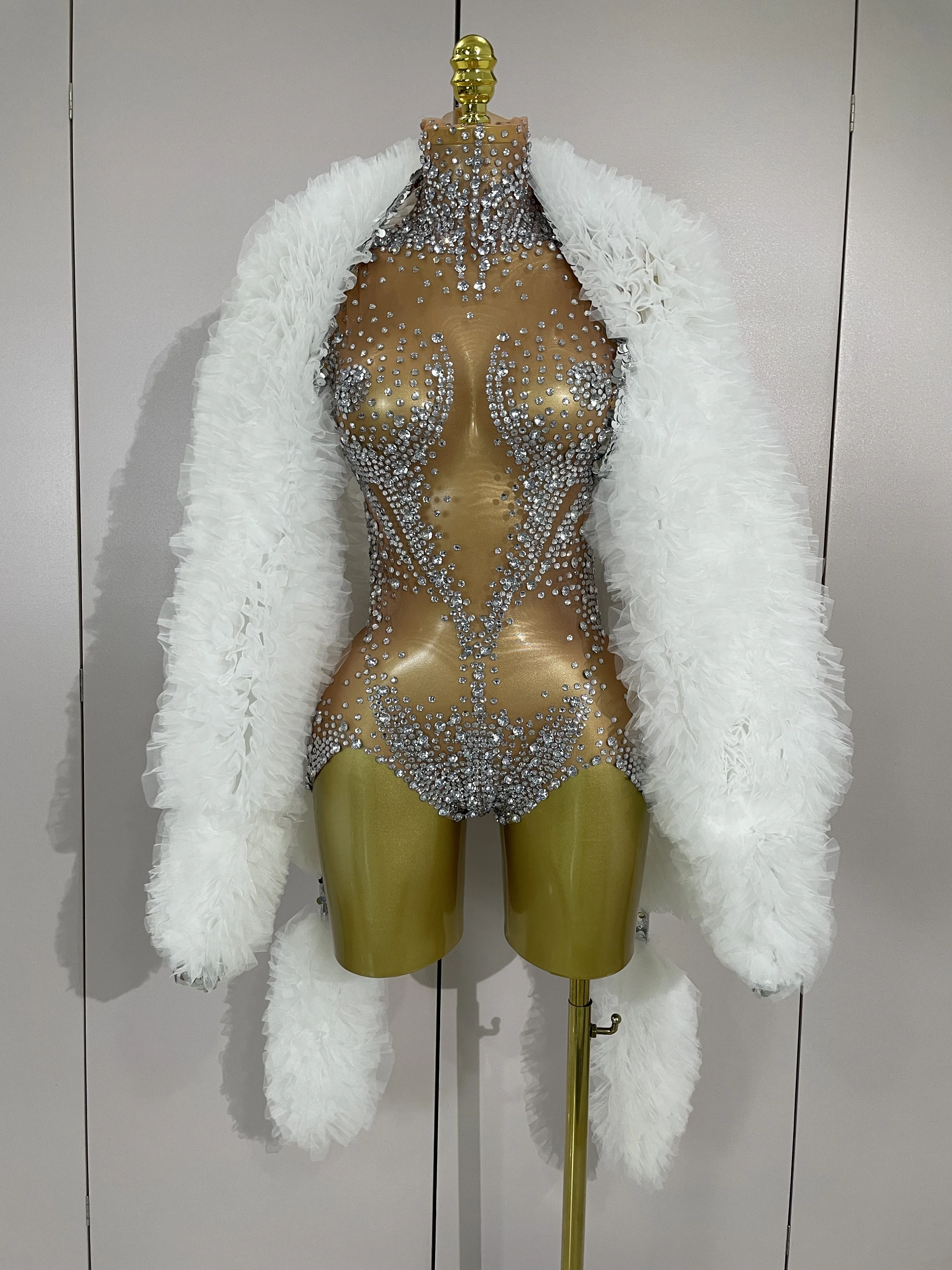 798079-1283a9.jpg Sexy Stage Sparkly Rhinestone Mesh See Through Crystal Bodysuits Women Luxury Birthday Dancer Nightclub Bar Performance Outfit - Image 1