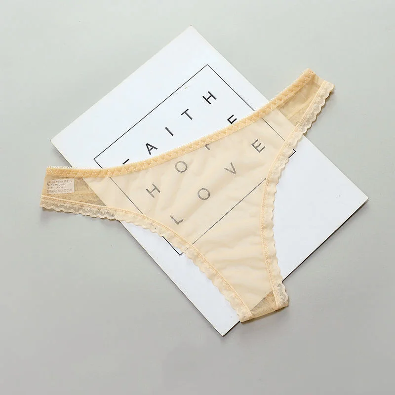 1-2 Pcs Sexy Transparent Thong Panties Women Lace See Through Crotch Mesh Bottom Sexy Seamless Low-rise T-pants Underwear