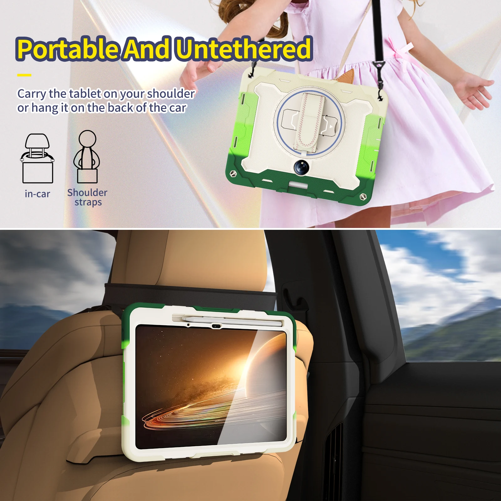 360 Rotatable Armor Case - Heavy Duty Rugged Cover with Multi-Angle Stand & Hand Strap, Shockproof