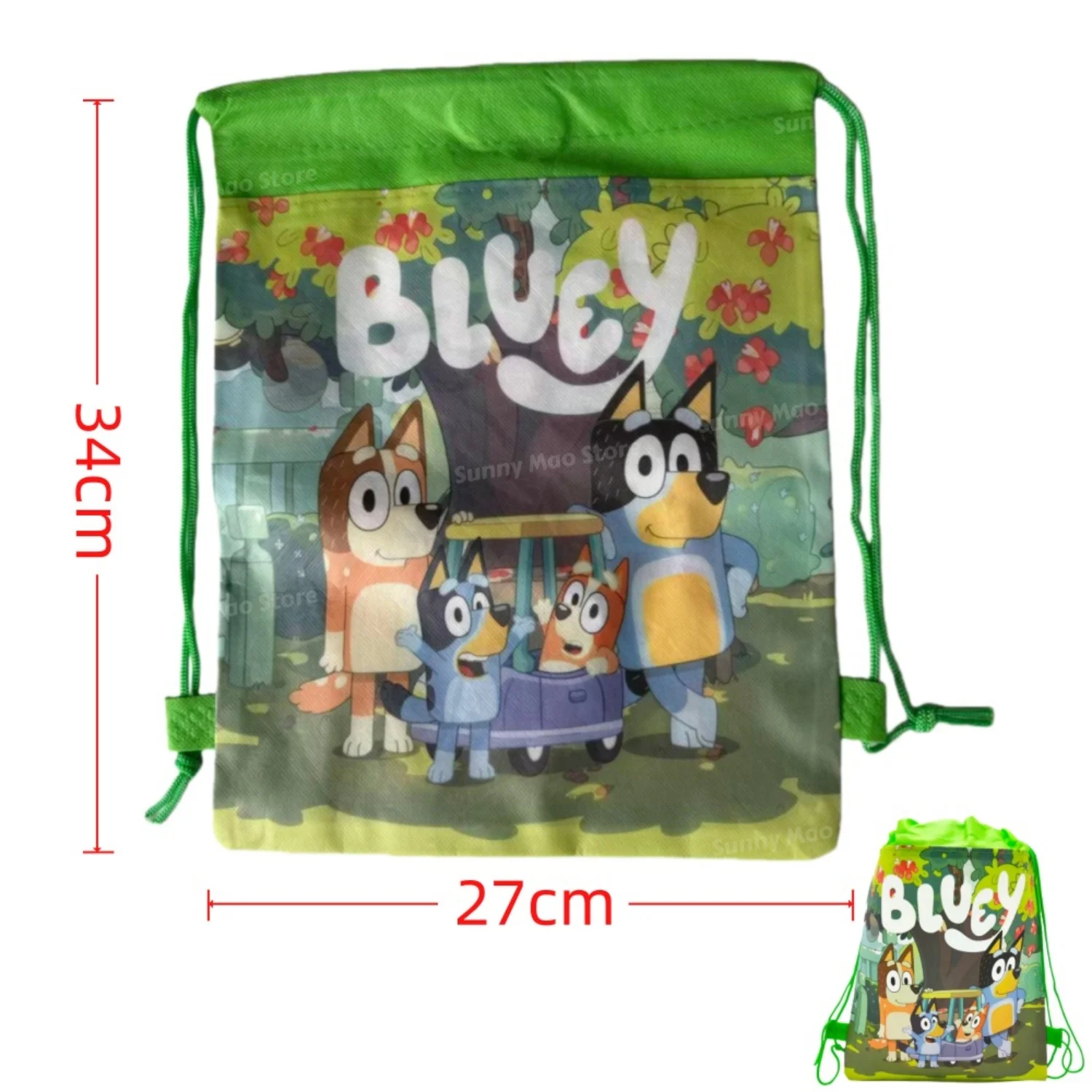 Bluey Cartoon Bingo Drawstring Pocket Bag 34x27cm Portable Storage Backpack for Baby Shower Kids Birthday Party Favors & Gifts