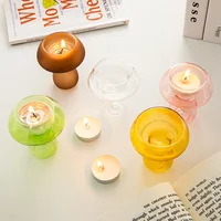 Creative Mushroom Shape candle holder Nordic Glass Candlestick Simple Candlestick Desktop Ornaments Wedding Party 5