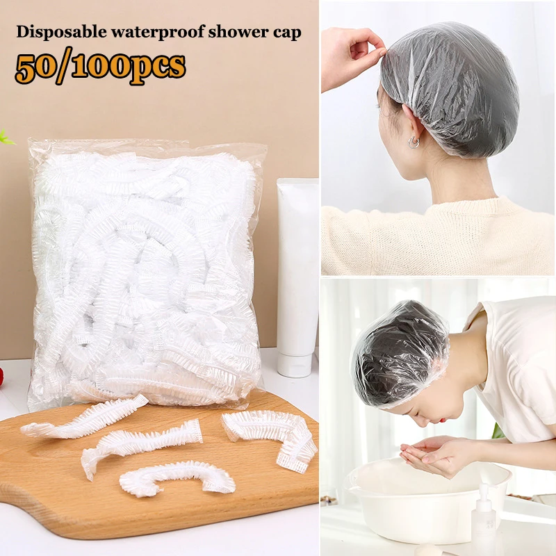 Disposable shower cap Women's Disposable Shower Cap for Clear Beauty Hair Hat Shower Cap Plastic Waterproof Head Cover Hotel Hair Dye Elastic