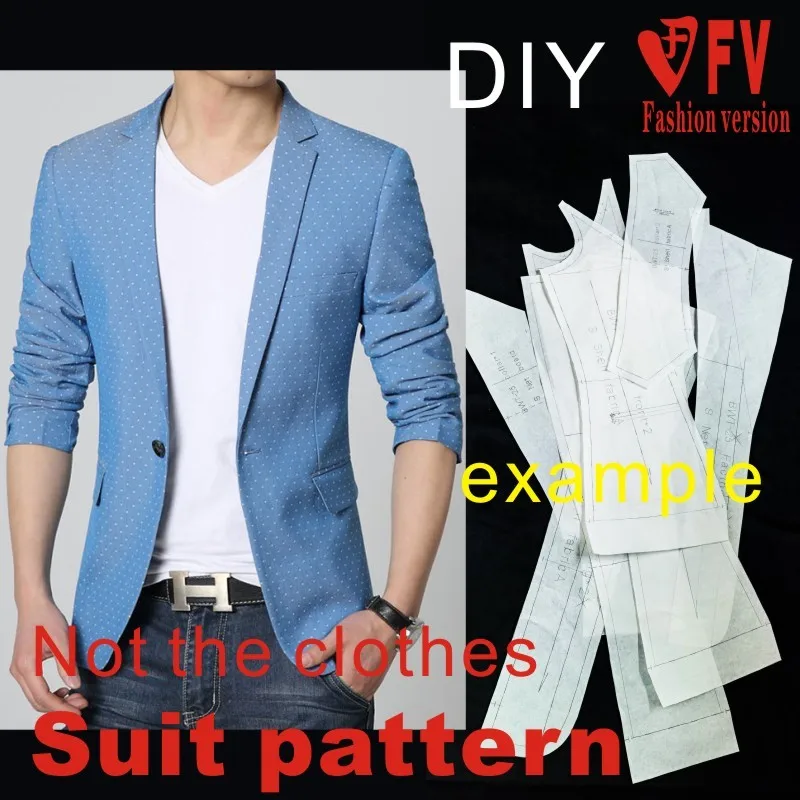 Men's Korean version slim fitting small suit 1:1 physical paper pattern clothing cutting and plate making drawing AXZ-2