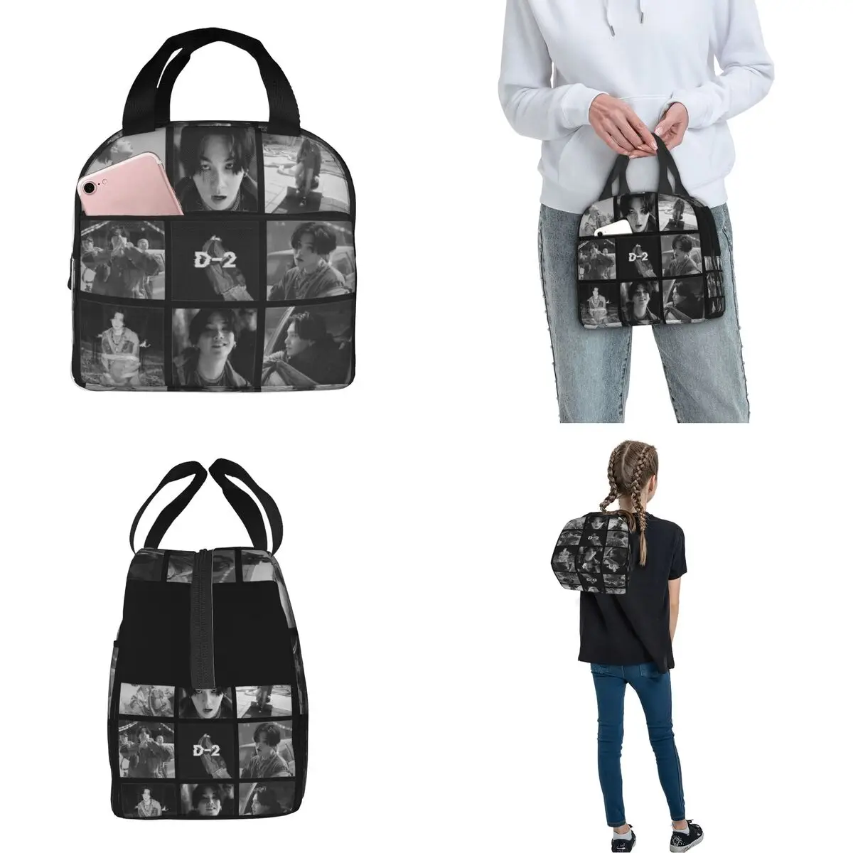 Agust D Collage Insulated Lunch Bags Cooler Bag Lunch Container Kpop Portable Tote Box Food Storage Bags Office Outdoor
