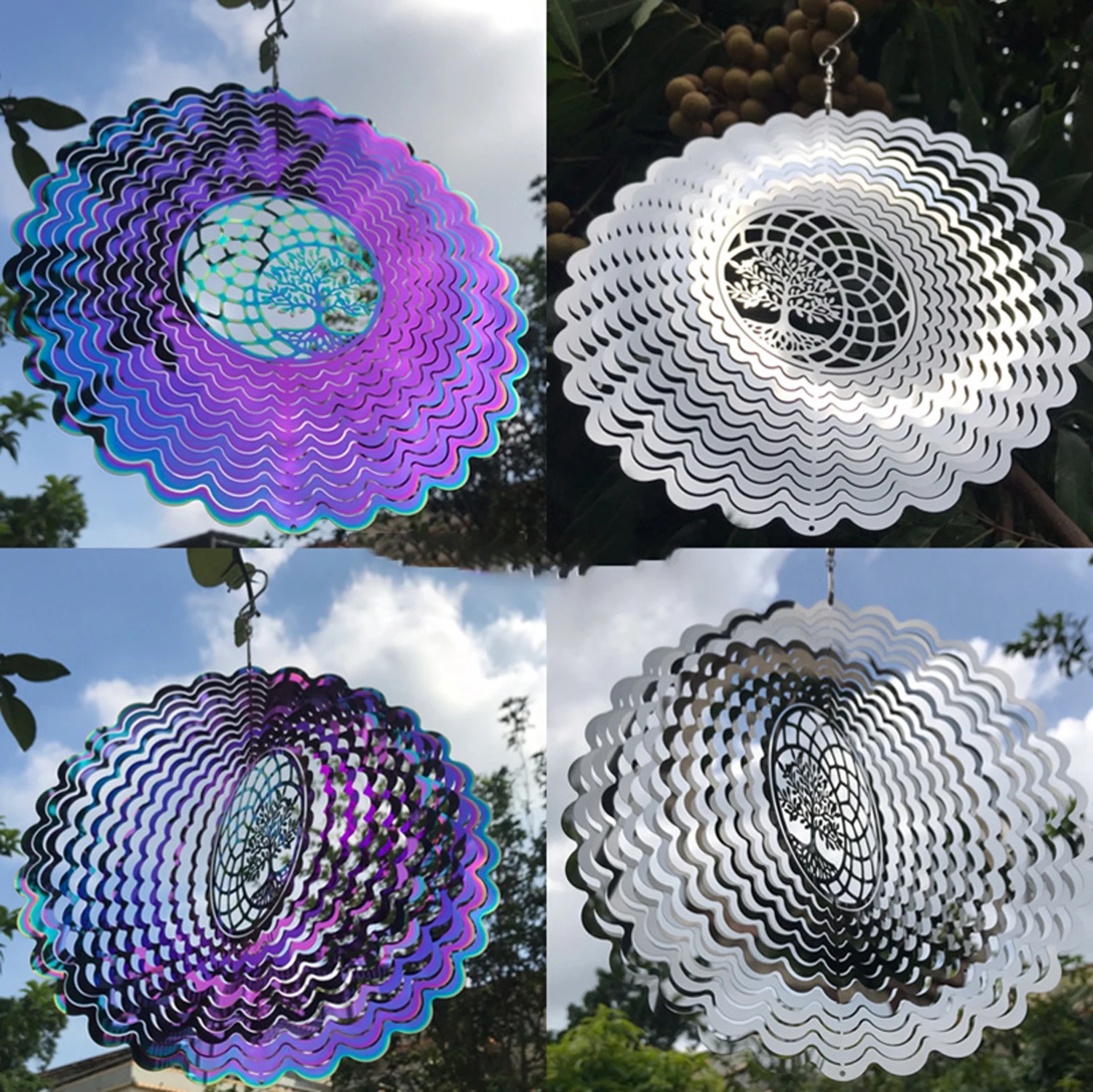 Wind Chime 1PC Garden Wind Chimes Colorful Wind Spinning 3D Rotating Tree Of Life Metal Stainless