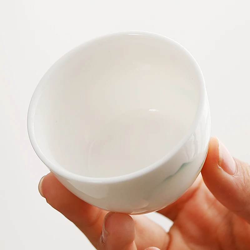 Chinese Style Ceramic Mountain Pattern Single Cup, Jade Porcelain, Creative Kung Fu Teaset Small Teacup for Household Office Use