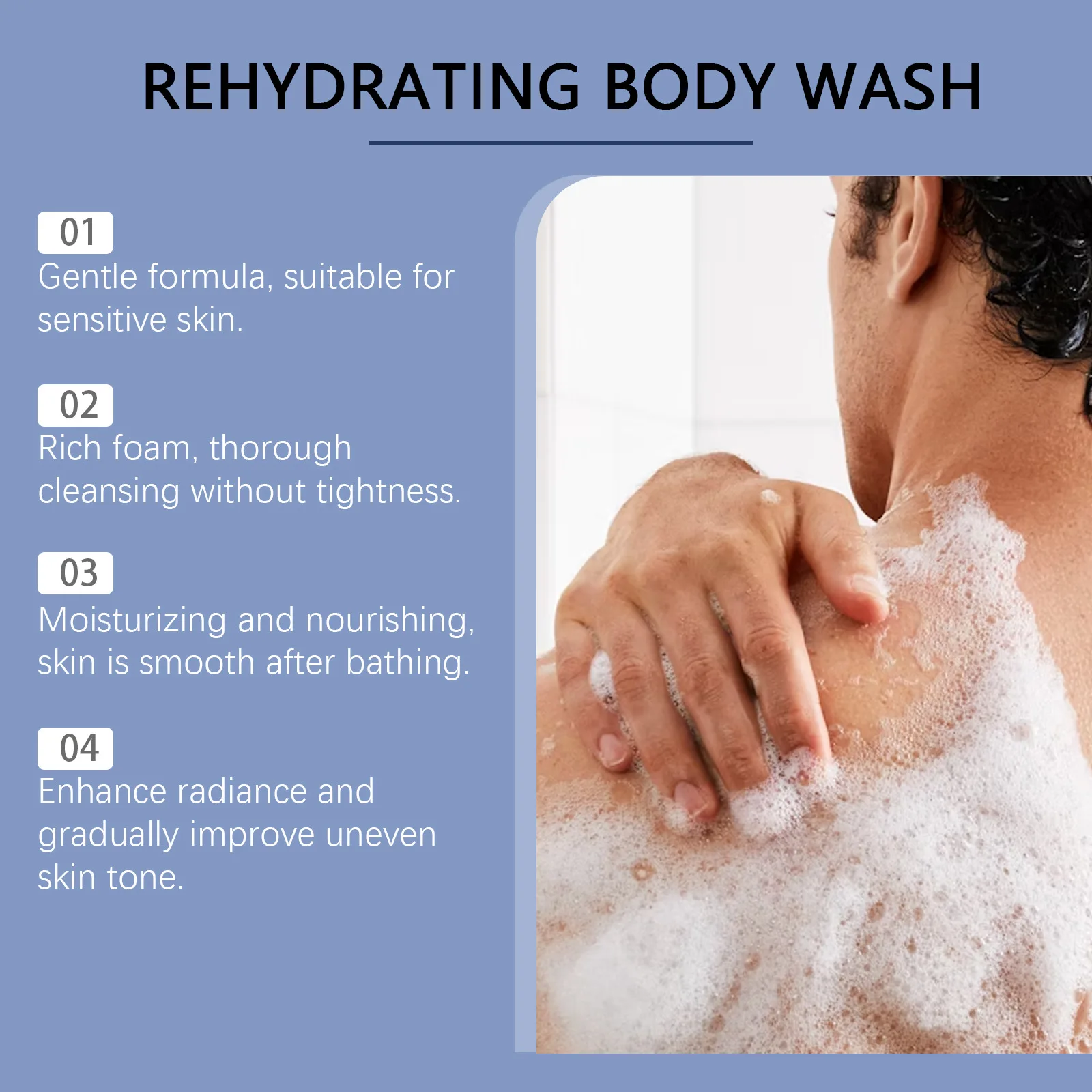 Gel doccia uomo ialuronico fragranza a lunga durata migliora illuminare idratare in profondità rinfresca la pelle aiuta esfoliante lozione per il lavaggio del corpo 4