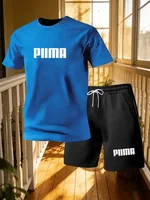 Ensemble décontracté d'été pour hommes, t-shirt à manches courtes et short, imprimé lettres simple et tendance, ensemble sport 2 pièces à séchage rapide 4