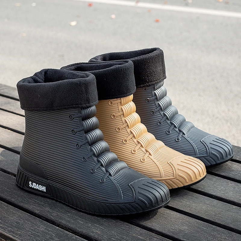 Bottes pluie homme femme été mi-mollet imperméables hiver doublure polaire chaud antidérapant extérieur