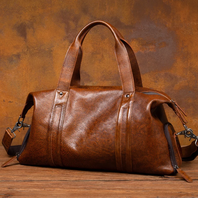 Leather short-distance travel bag men's hand-held large-capacity travel bag top layer leather shoulder