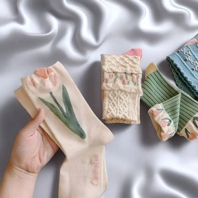 Floral Socks 4Pairs Women Cute