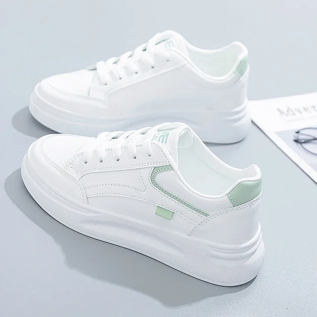 Zapatos de suela gruesa para mujer, zapatillas informales transpirables con plataforma, cabeza redonda, color blanco, primavera y otoño, 2024