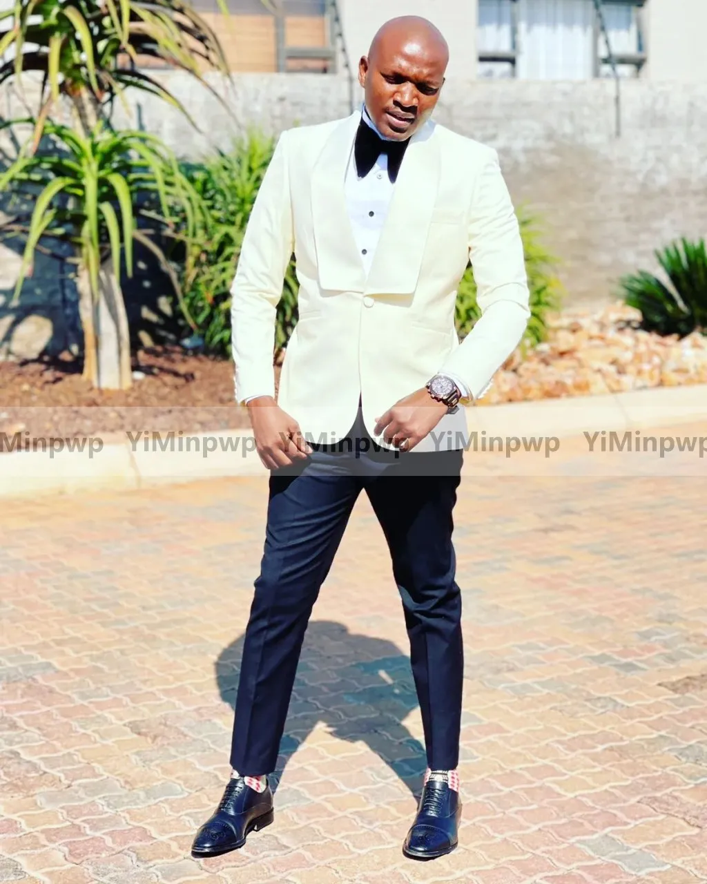 Cream Men Suits 2 Pieces One Button Blazer Sets Wedding Groom Tuxedos Suit terno masculinos completo Jacket+Pants