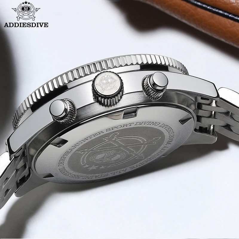 ADDIESDIVE AD2034 NEW Men Watch Luminous Sapphire Glass Panda Two Eye Multifunctional Chronograph Quartz Watch Reloj Hombre