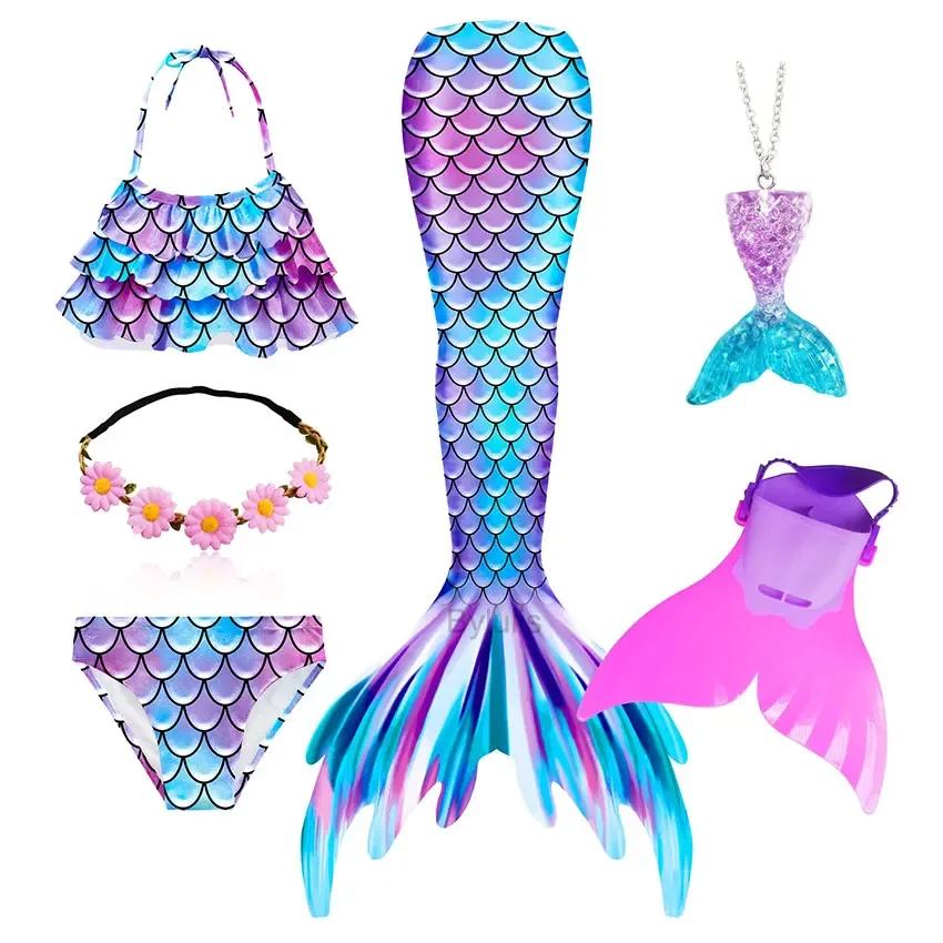 Kids The Little Mermaid Tails Girls Children's Mermaid Tails Swimsuit Bikini Halloween Costume Add Monofin for Swimming