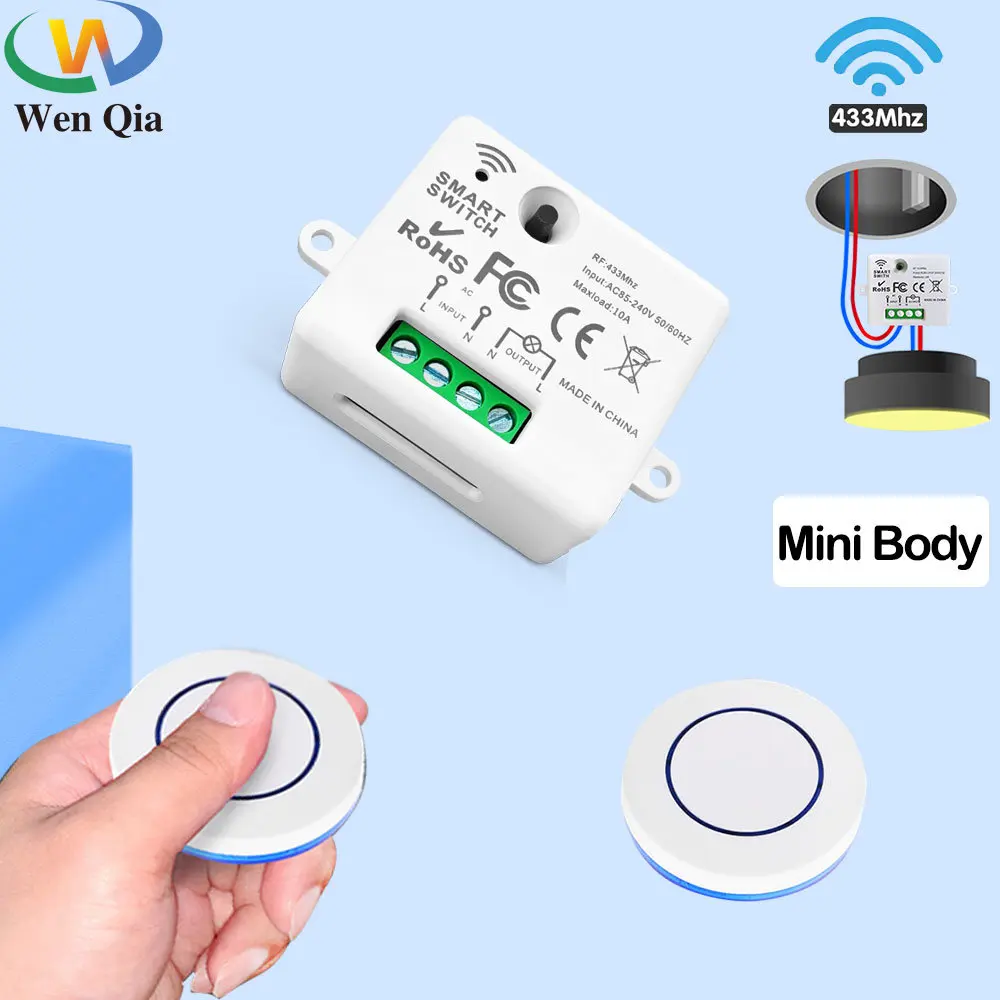 433Mhz Draadloze Smart Switch Licht Mini Wandpaneel Schakelaar Met Afstandsbediening Mini Relais Ontvanger 220V Thuis Led licht Lamp Fan