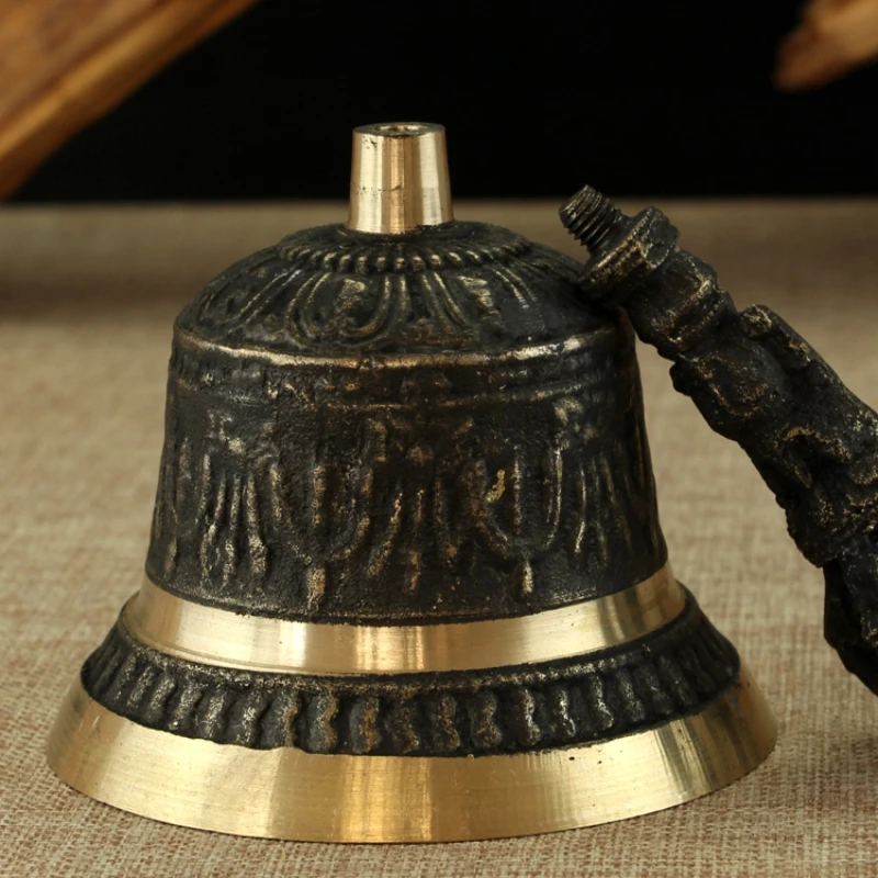 Black Brass Handicraft Large Engraved Hand Bell Loud and Clear Sound for School Meditation Church Bronze Bell Creative Gift 3