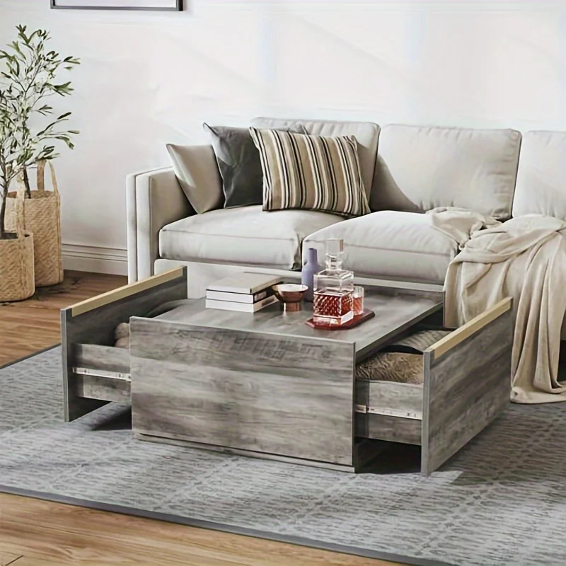 Farmhouse Square Coffee Table with Storage, Coffee Tables for Living Room with Large Hidden Storage,