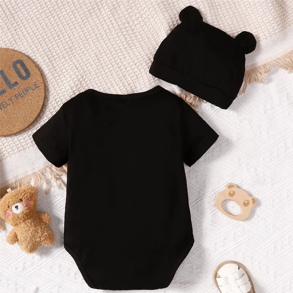 2PCS Newborn Baby Boy Romper Little Bear Print Summer Short Sleeve Bodysuit Leisure Time Jumpsuit+Hat for Infant Boy 0-9 Months