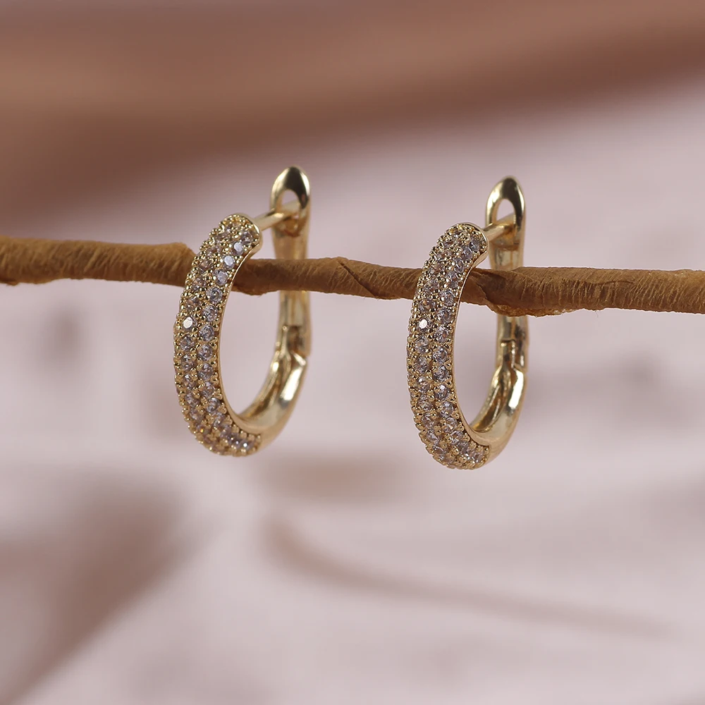 

New 14K Real Gold Plated Hoop Earrings For Women Round Oval Shap CZ Zircon Thin Ear Hoops High Quality Jewelry Accessories