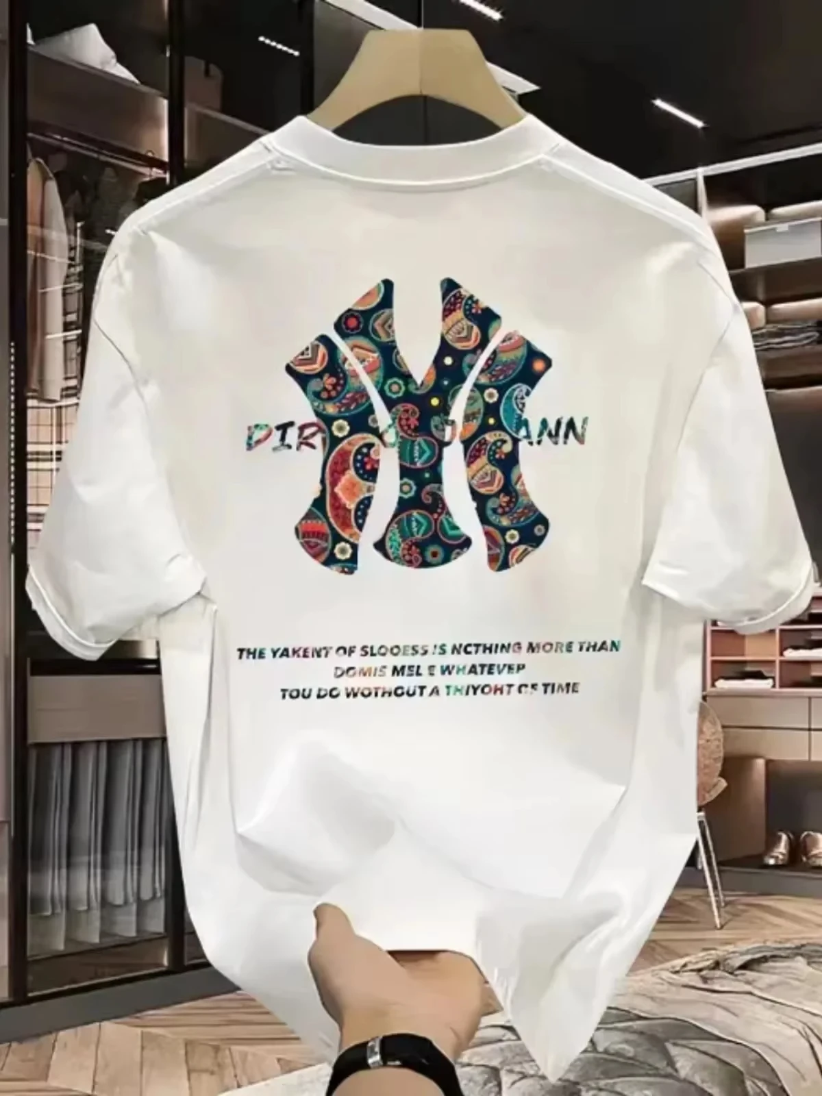 Korean Men's T shirts Casual Crew-neck Print Short Sleeve
