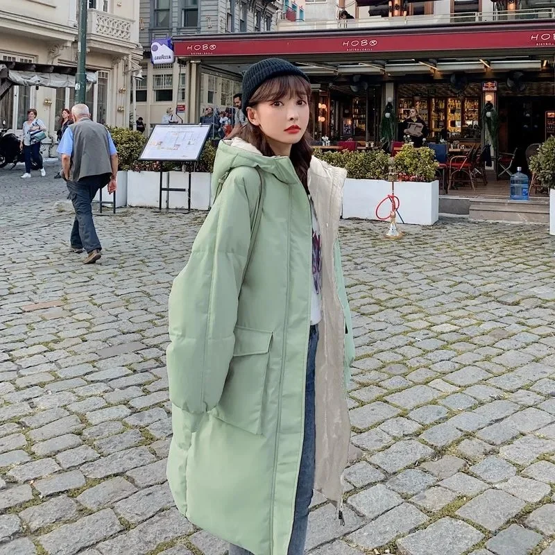 

Bread Jacket Down Jacket Cotton Jacket Women's 2023 Winter New Loose Jacket Medium Length Thick Cotton Coat Trendy Solid Color